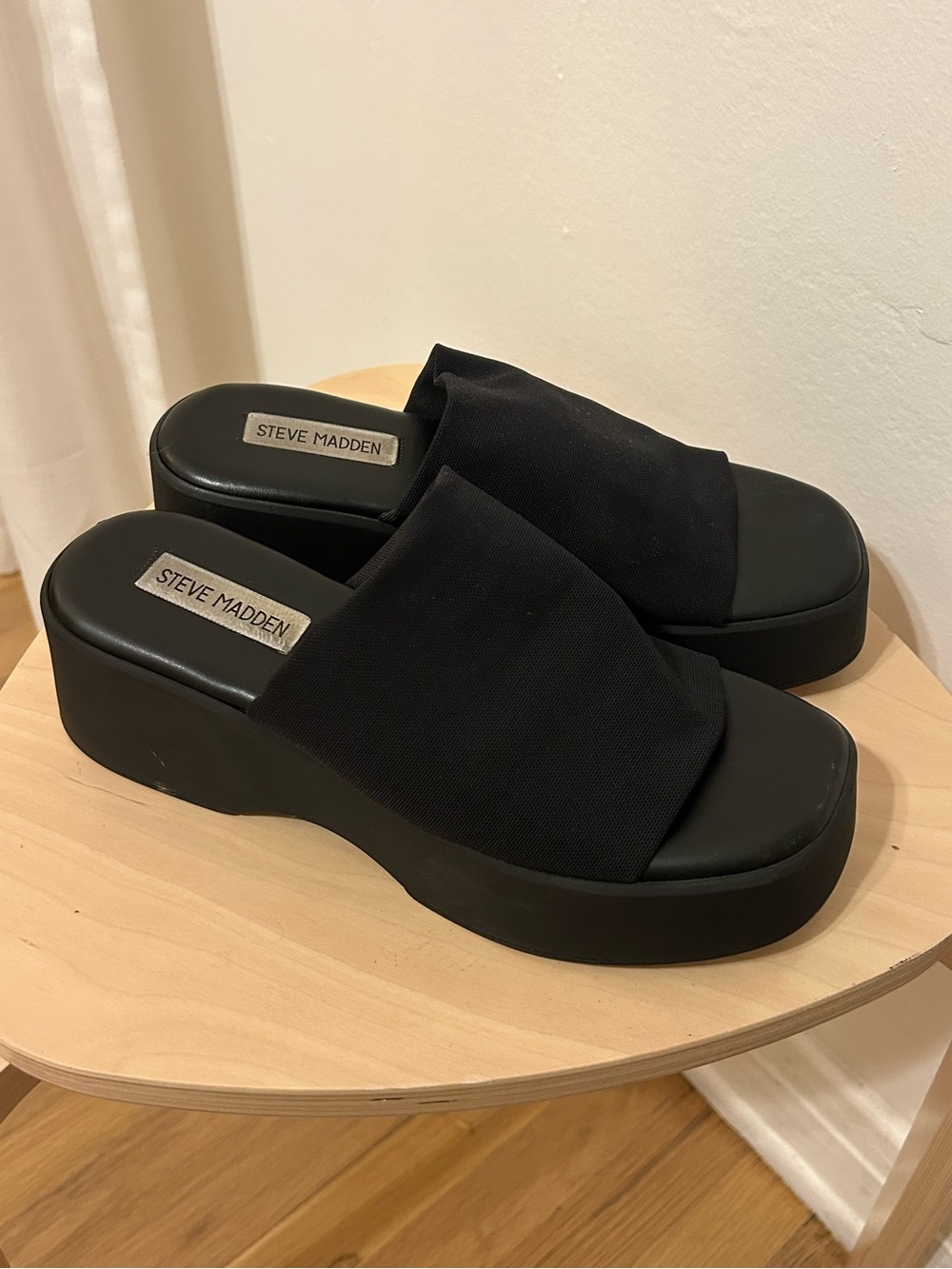 Steve Madden Black Platform Slide Mules